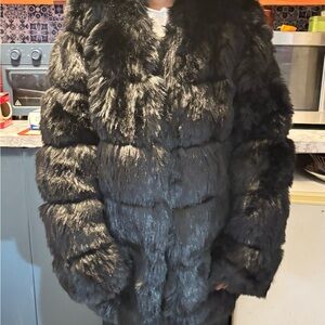 Black Faux Fur Coat with Matching Hat.